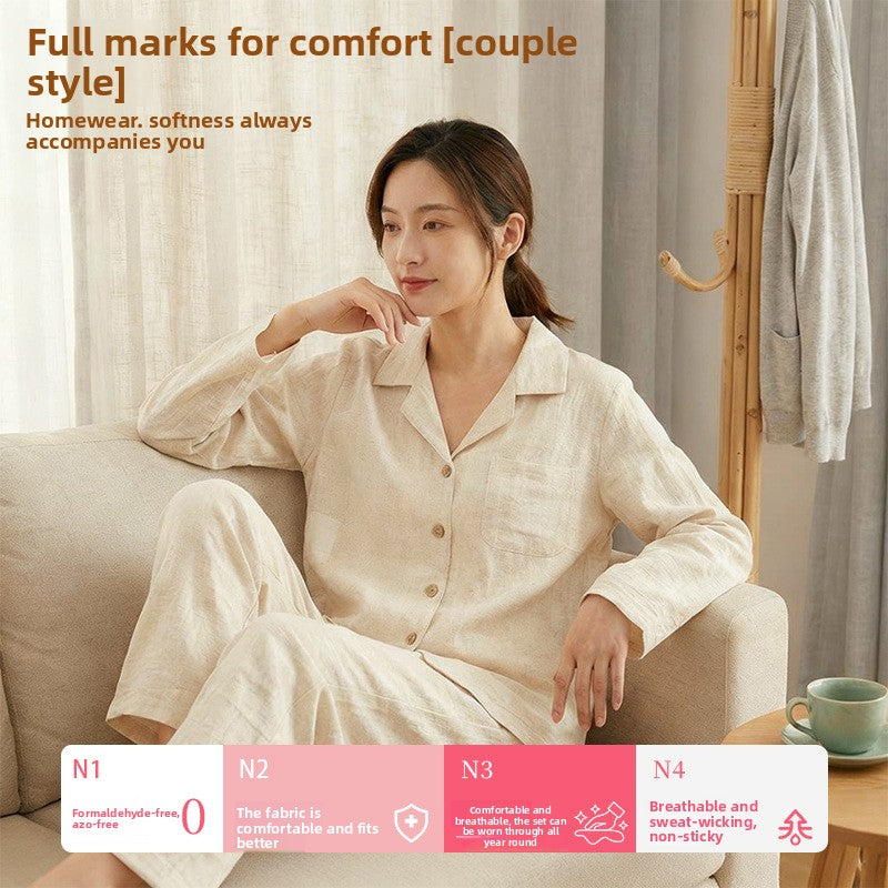 Cotton Linen Pajama Set for Home and Outdoor