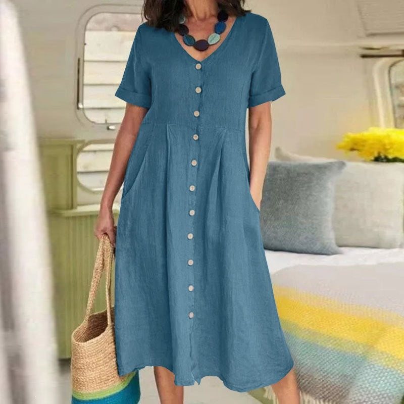 Womens Cotton Linen Casual Dress