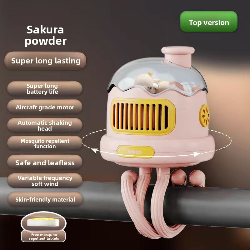 Bladeless Clip-On Stroller Fan with Mosquito Repellent