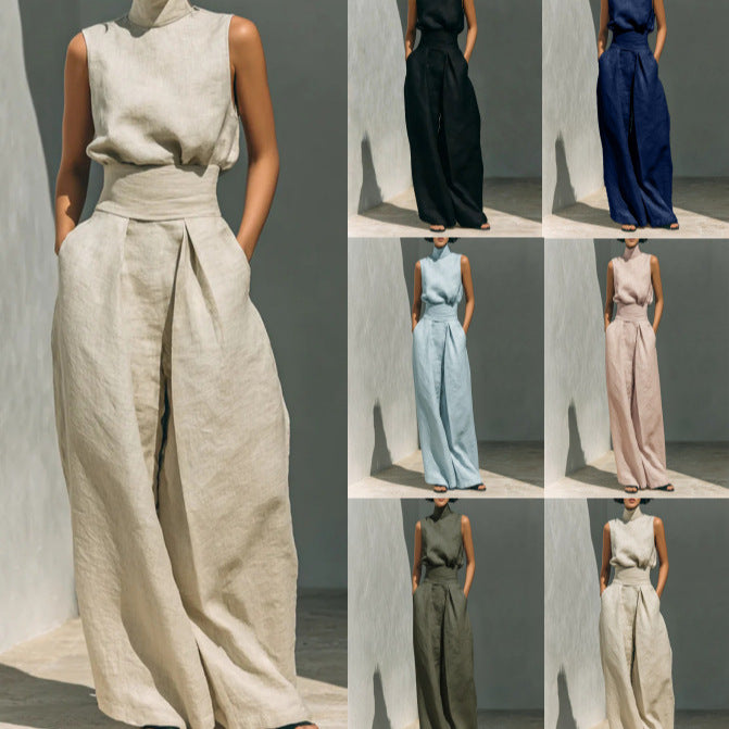 Women's linen sleeveless trousers
