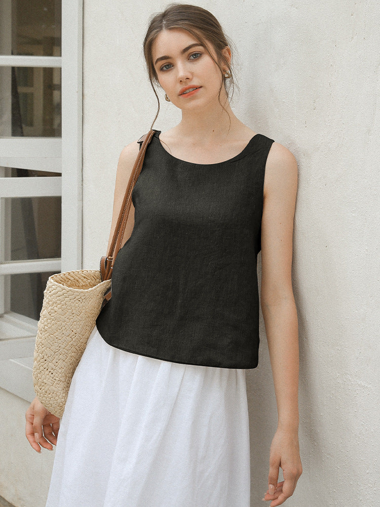 Pure Linen Cross Back Tank Top