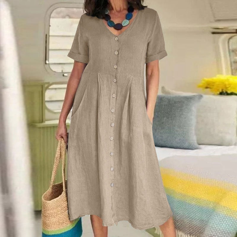 Womens Cotton Linen Casual Dress