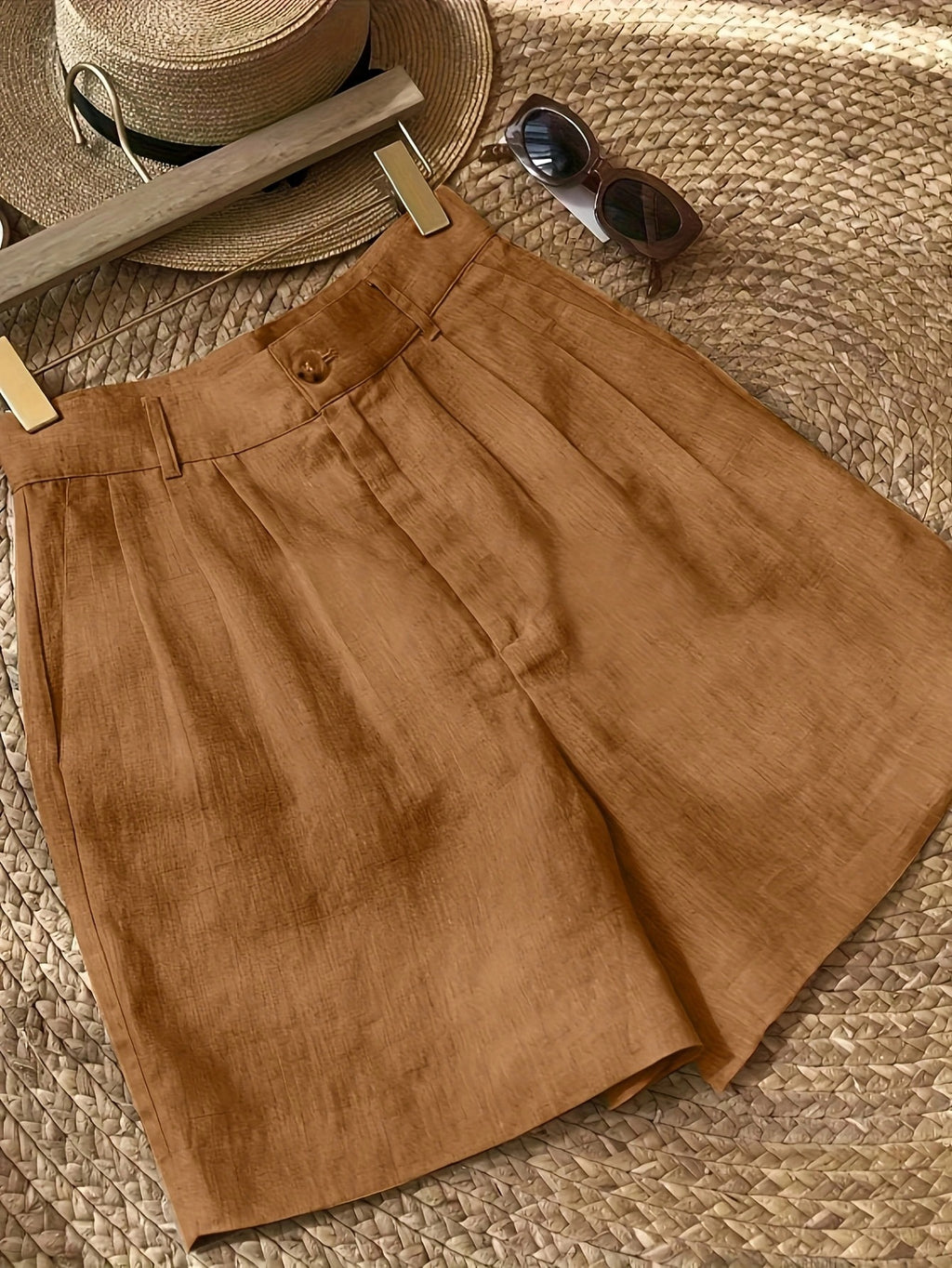 Womens Cotton Linen Wide Leg Shorts