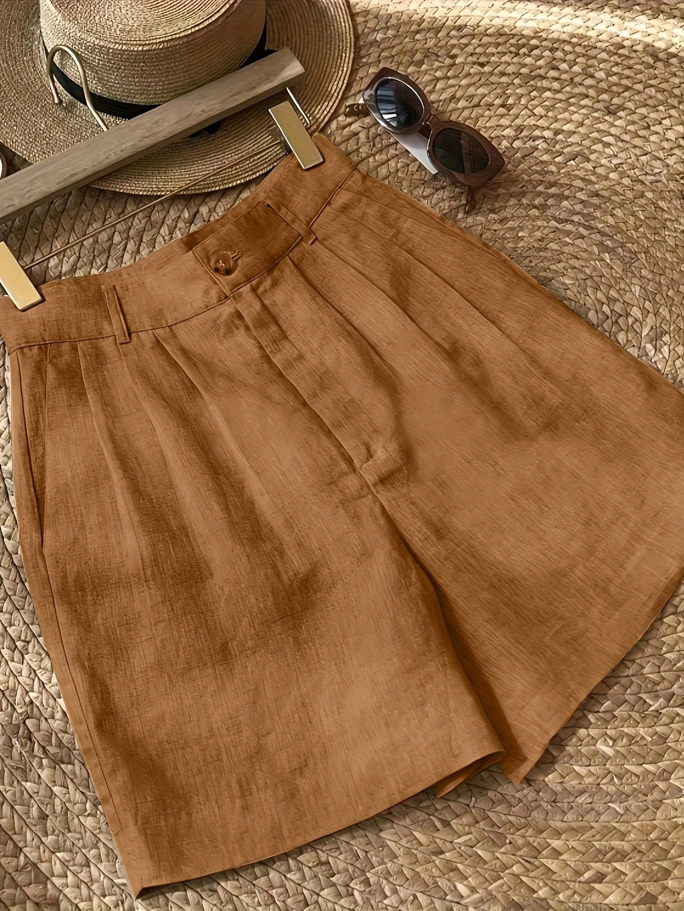 Womens Cotton Linen Wide Leg Shorts