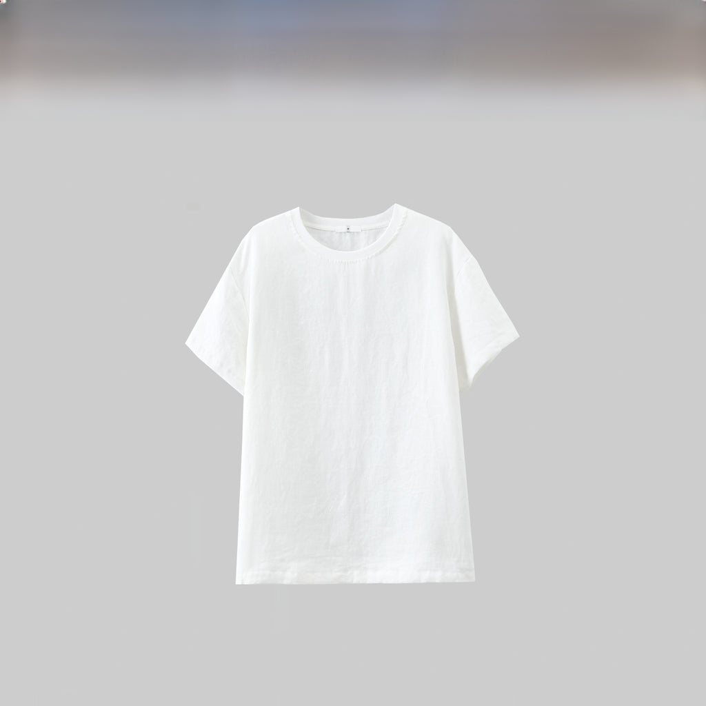 Women's Loose Linen T-shirt Short Sleeve Round Neck Top