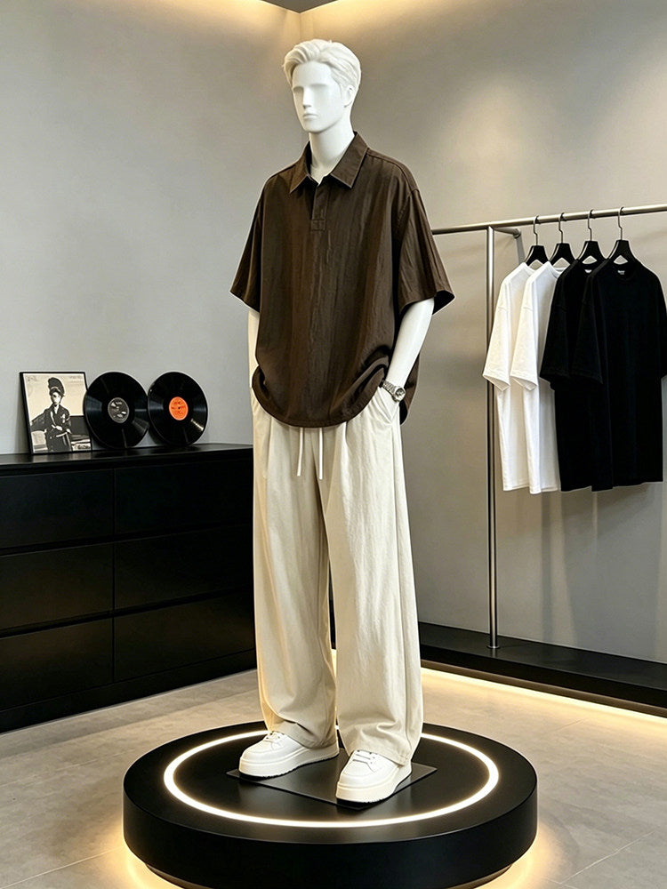 Men's Linen Blend Short Sleeve Polo and Pants Set