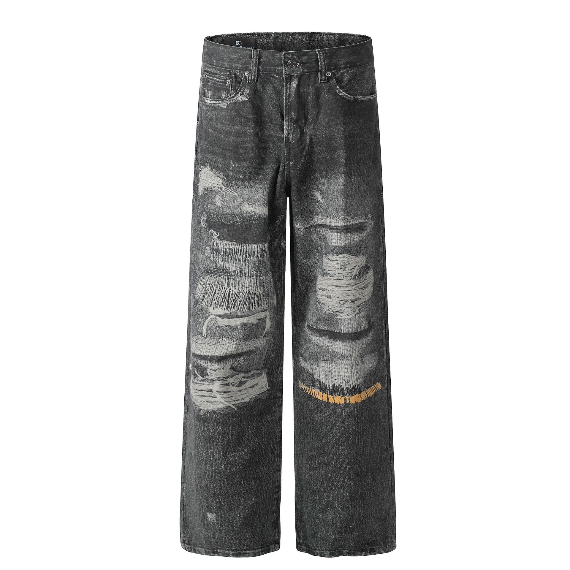 Mens Loose Fit Straight Leg Denim Jeans