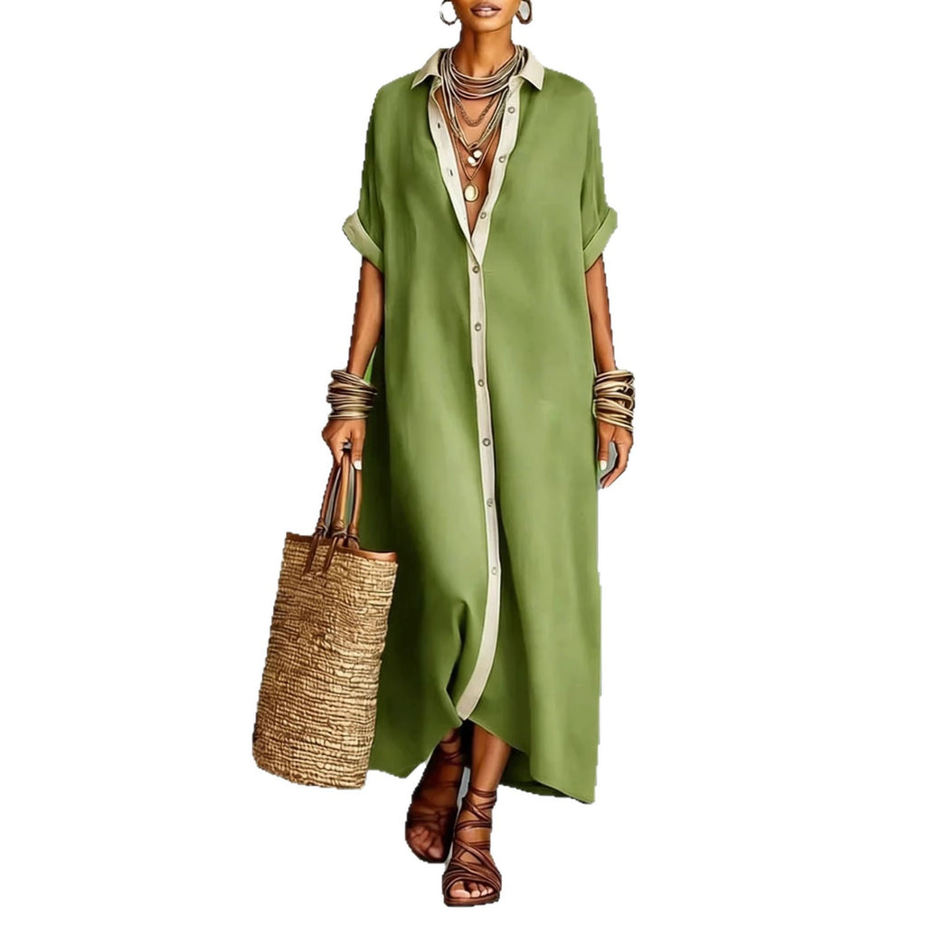 Women's Cotton-Linen Color Block Dress