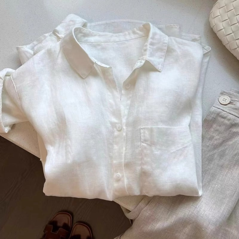 Women's Linen Polo Collar Shirt
