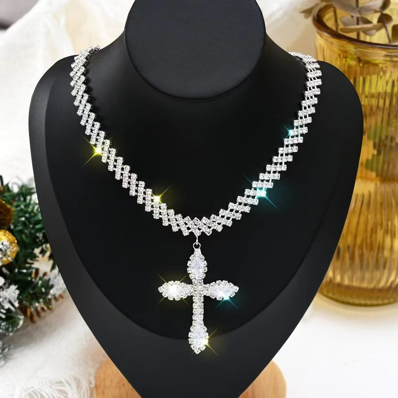 Diamond Pendant Cross Necklace Choker