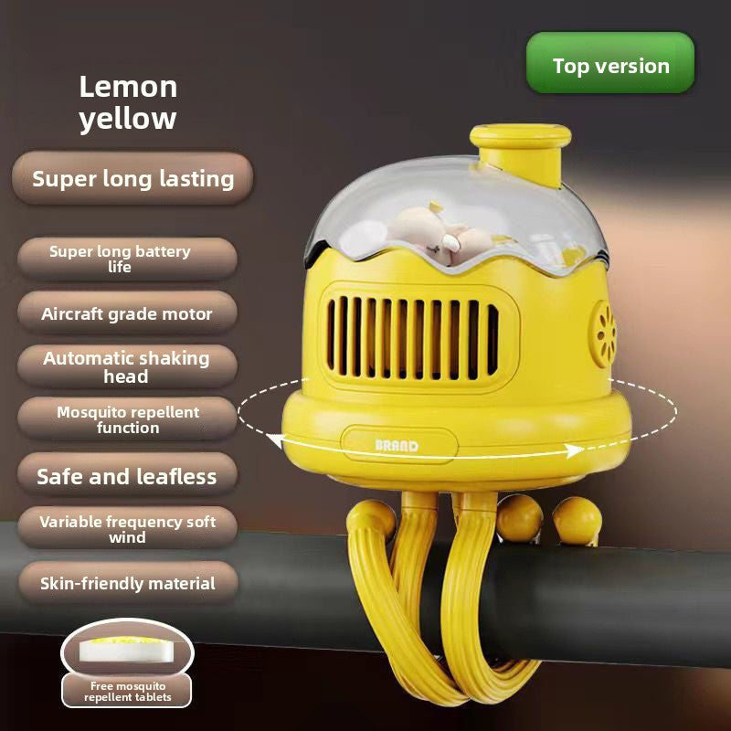 Bladeless Clip-On Stroller Fan with Mosquito Repellent