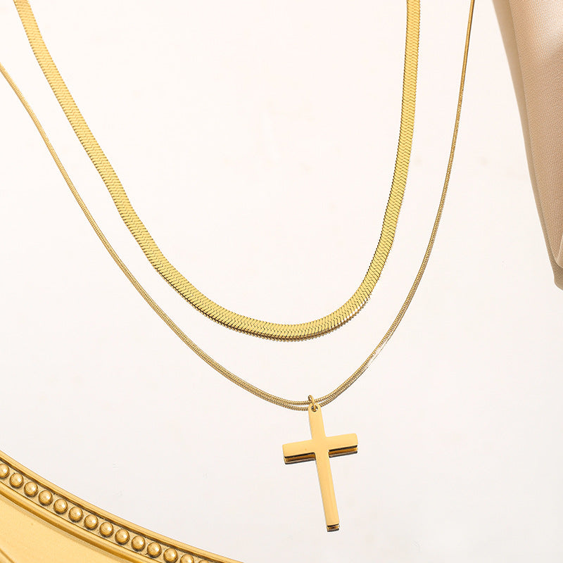 New Smooth Cross Multi-Layer Titanium Steel Necklace for Women