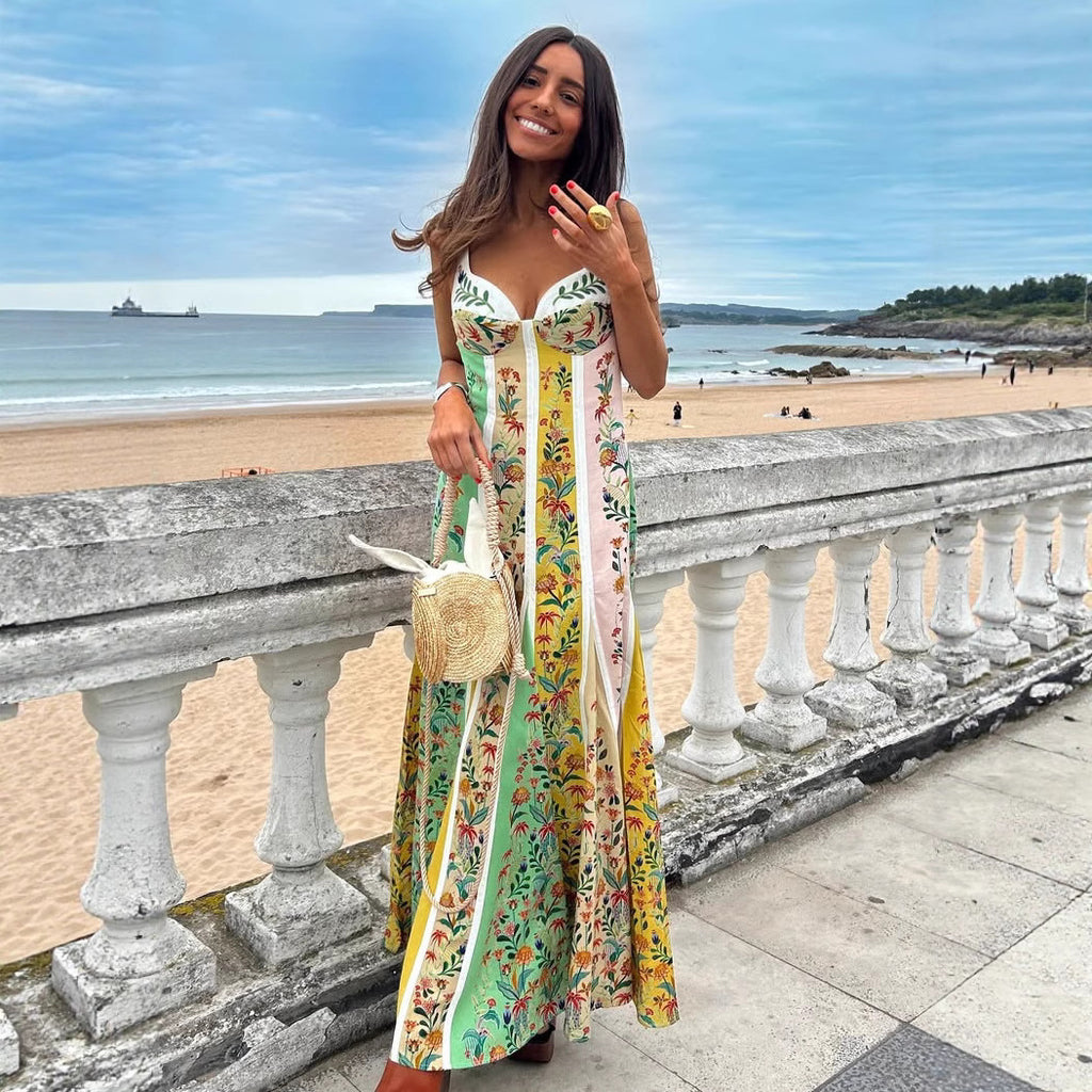 Floral Print Linen Suspender Dress