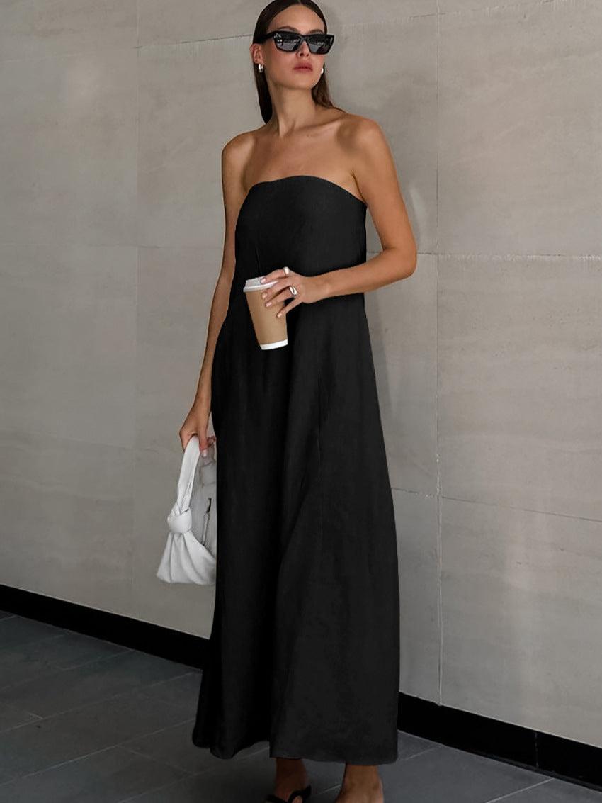 Women's Cotton Linen Backless High Waist Dress