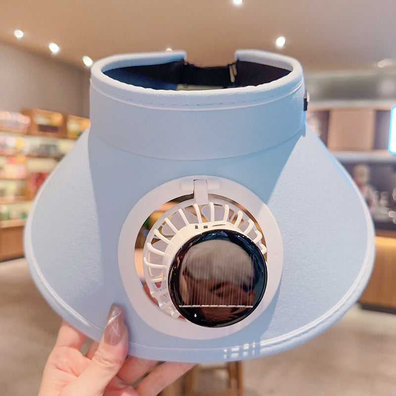 solar powered wide brim hat with cooling fan