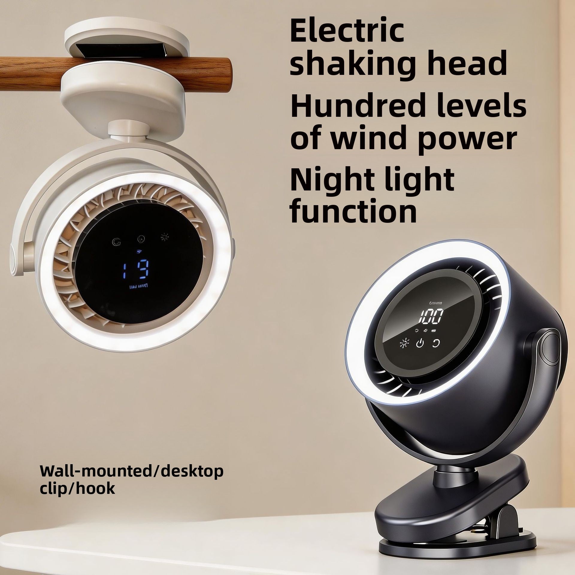 clip-on desktop fan with night light