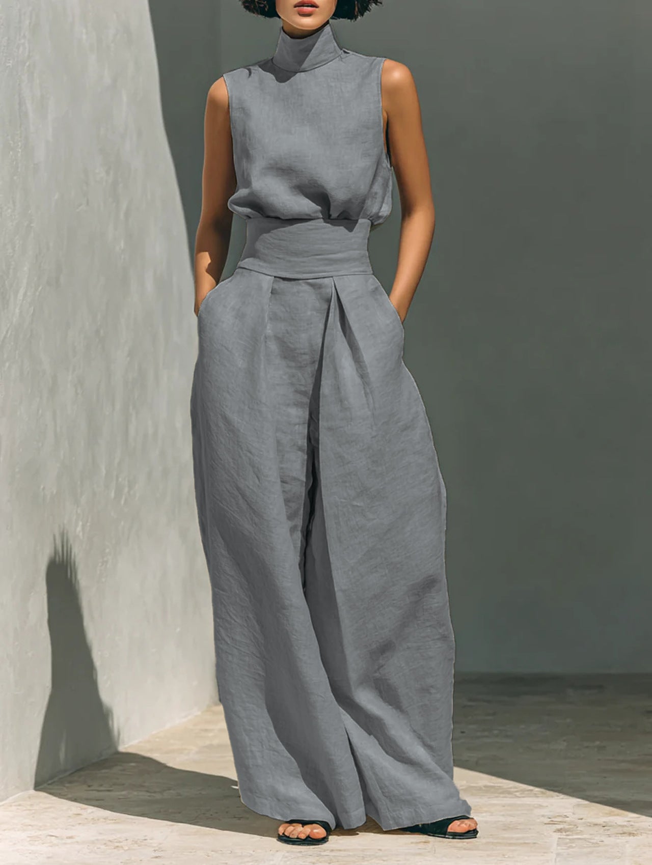 Women's linen sleeveless trousers