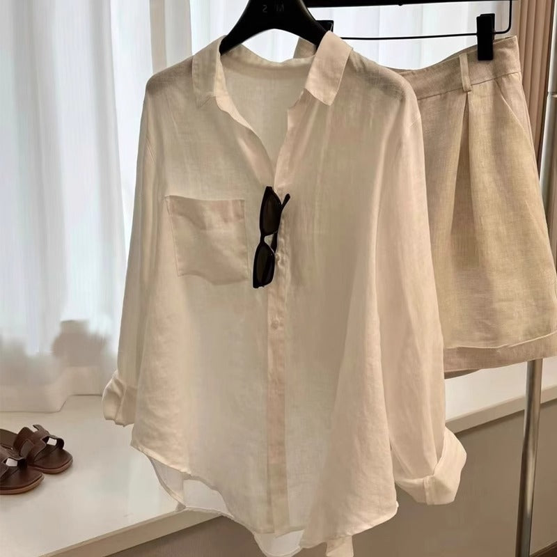 Women's Linen Polo Collar Shirt