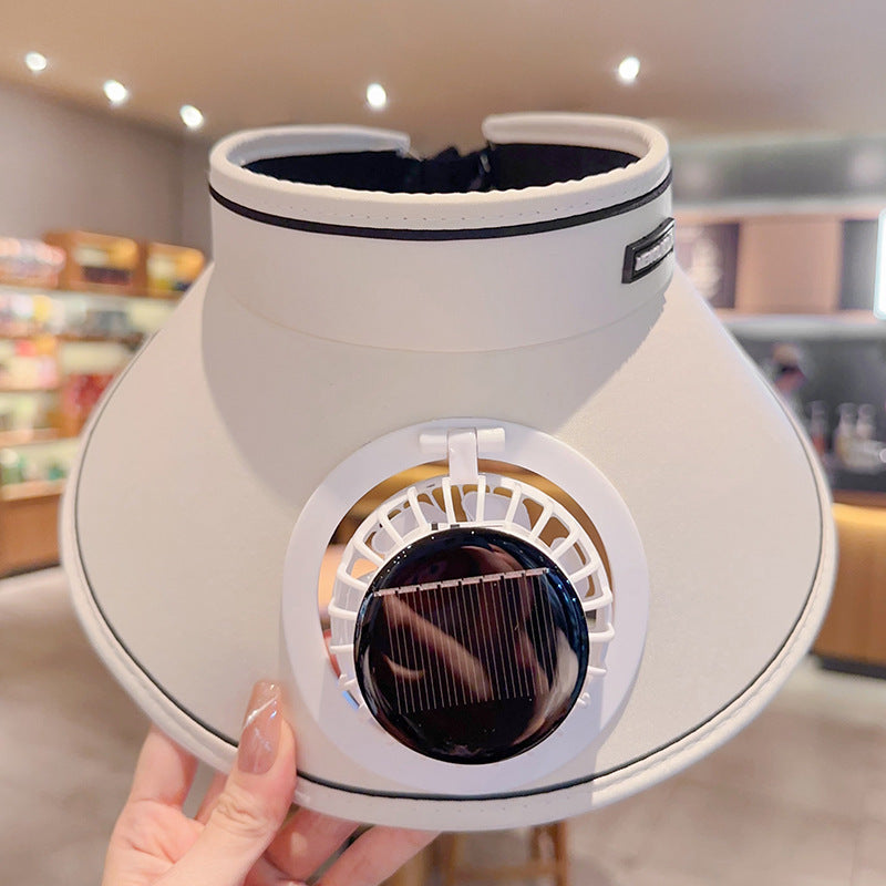 solar powered wide brim hat with cooling fan