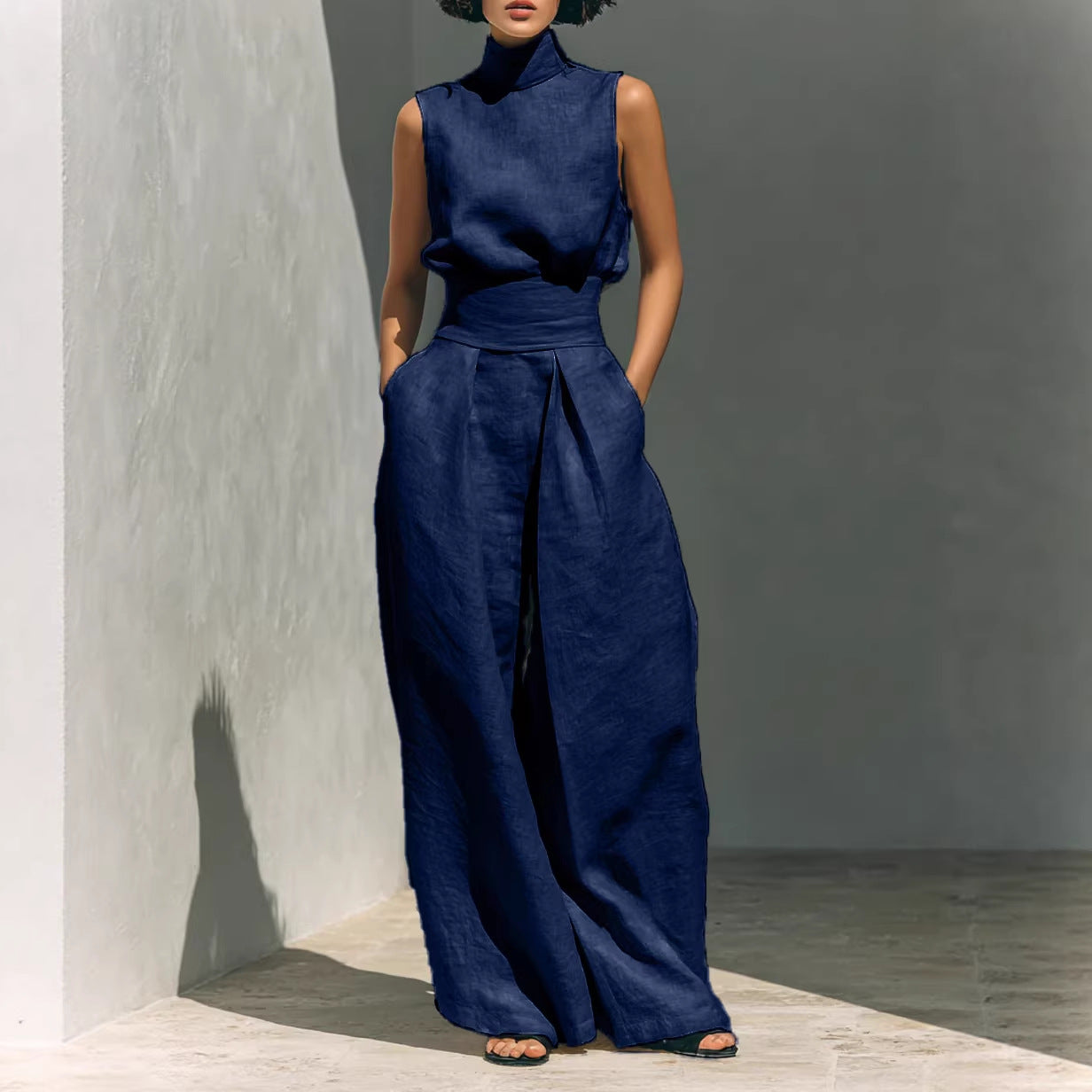 Women's linen sleeveless trousers