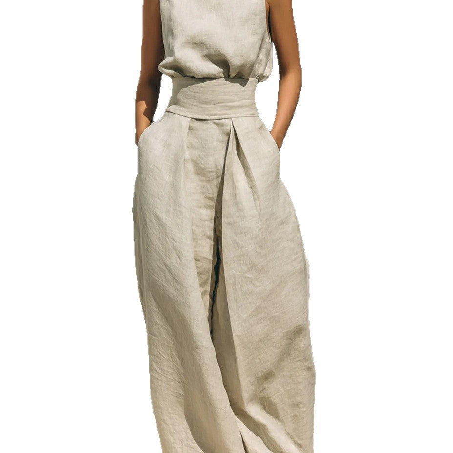 Women's linen sleeveless trousers