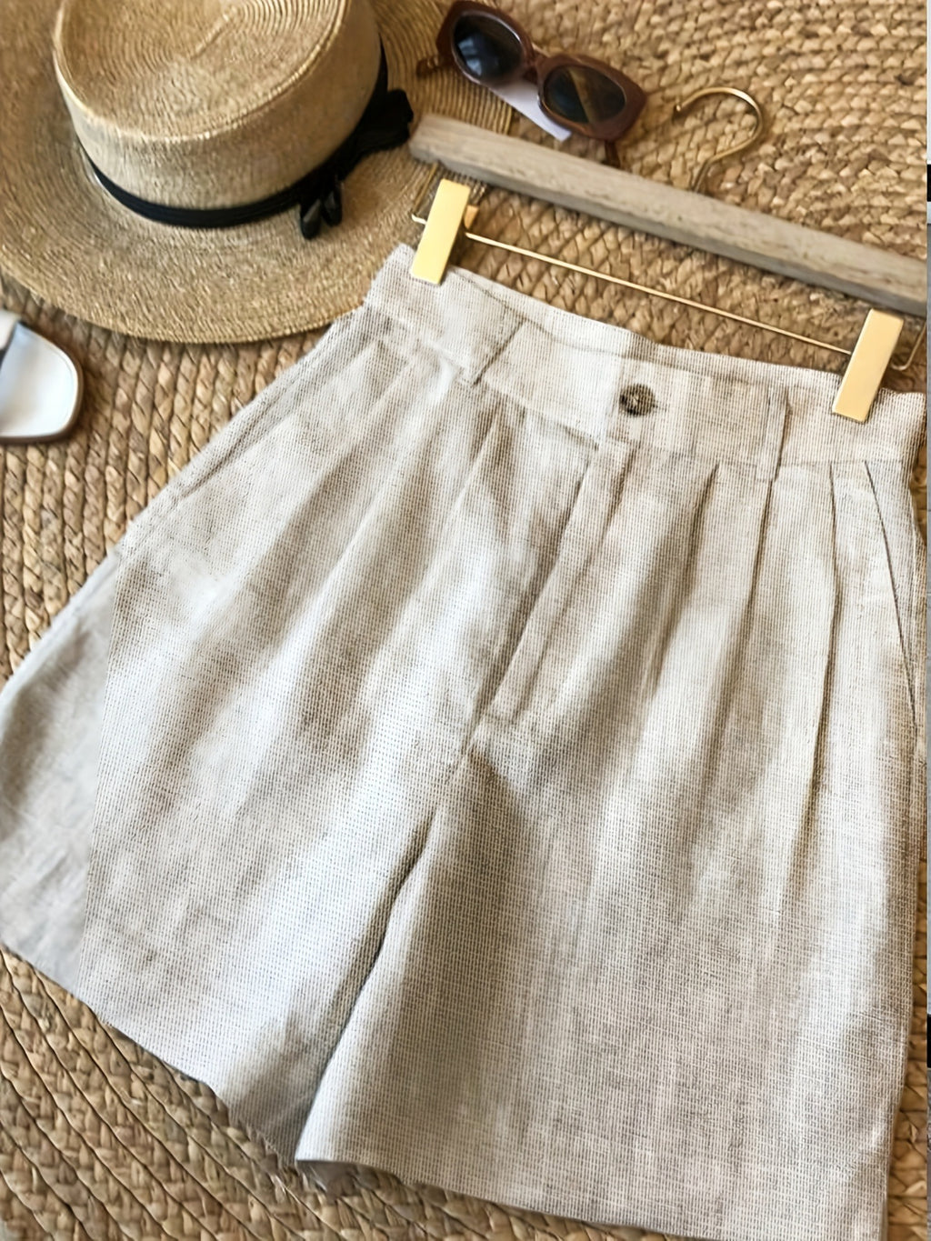 Womens Cotton Linen Wide Leg Shorts