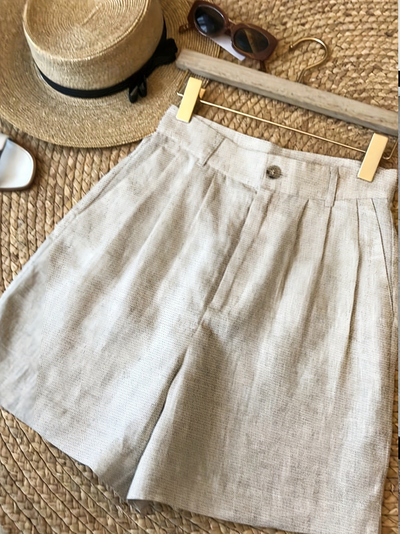 Womens Cotton Linen Wide Leg Shorts