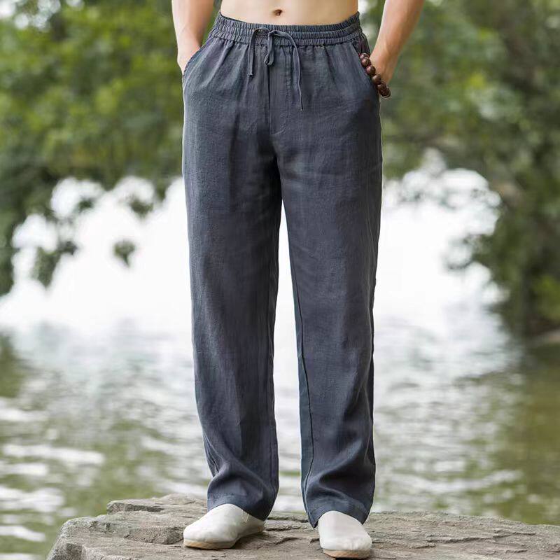 Mens Straight Leg Linen Casual Pants