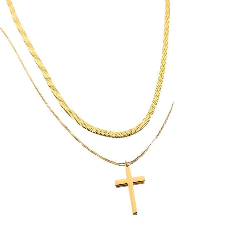 New Smooth Cross Multi-Layer Titanium Steel Necklace for Women
