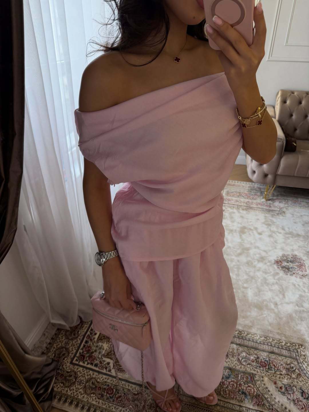 Womens Off-Shoulder Top and Lantern Pants Set
