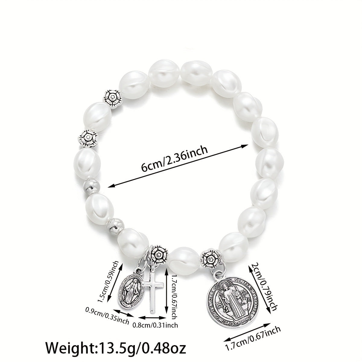 Pearl Cross Pendant Elastic Bracelet