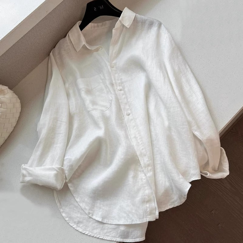 Women's Linen Polo Collar Shirt