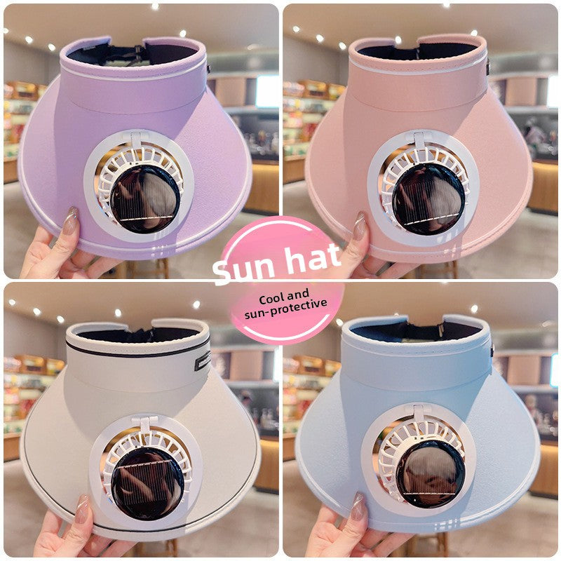 solar powered wide brim hat with cooling fan