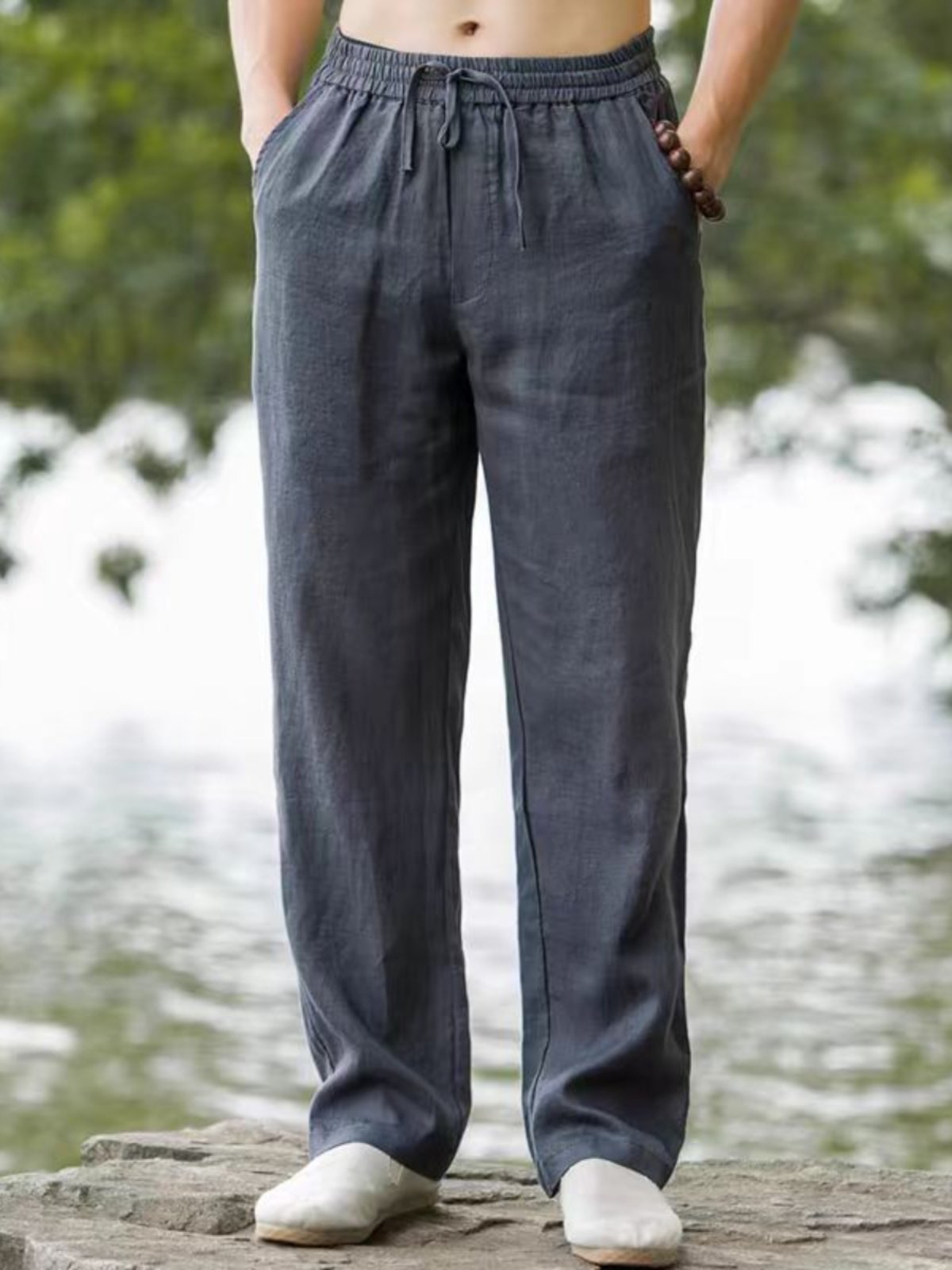 Mens Straight Leg Linen Casual Pants