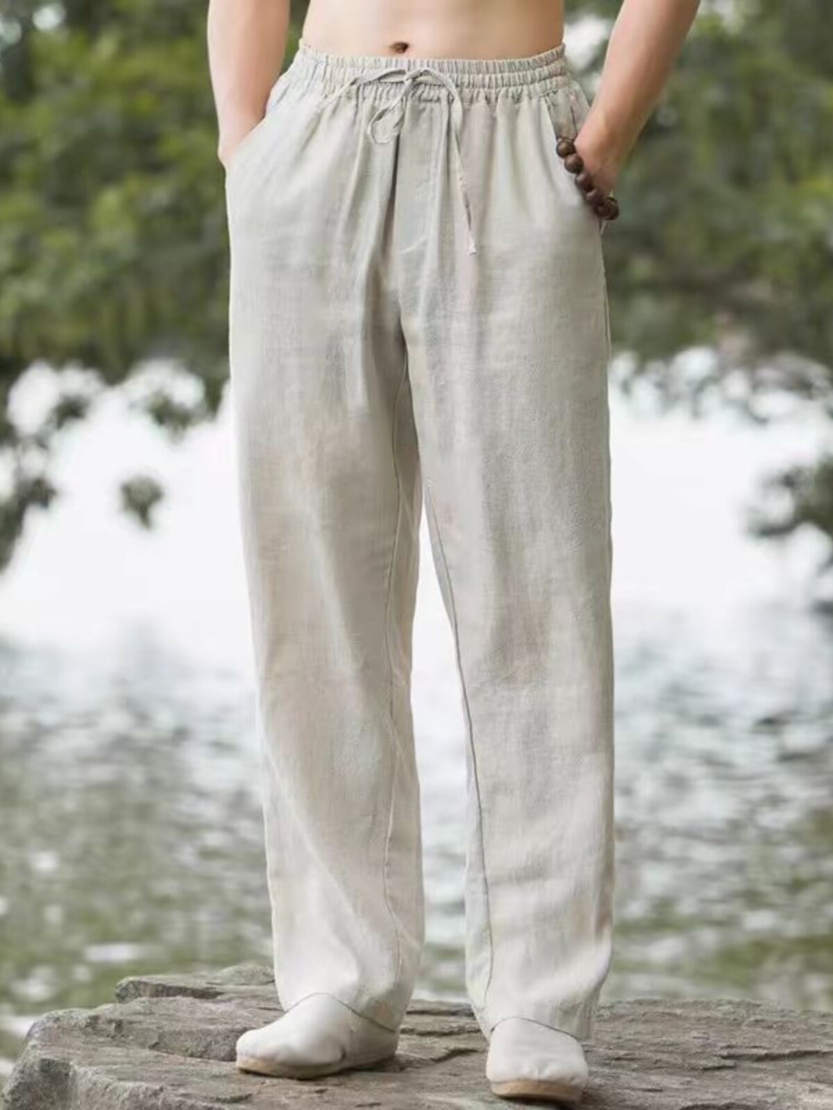 Mens Straight Leg Linen Casual Pants
