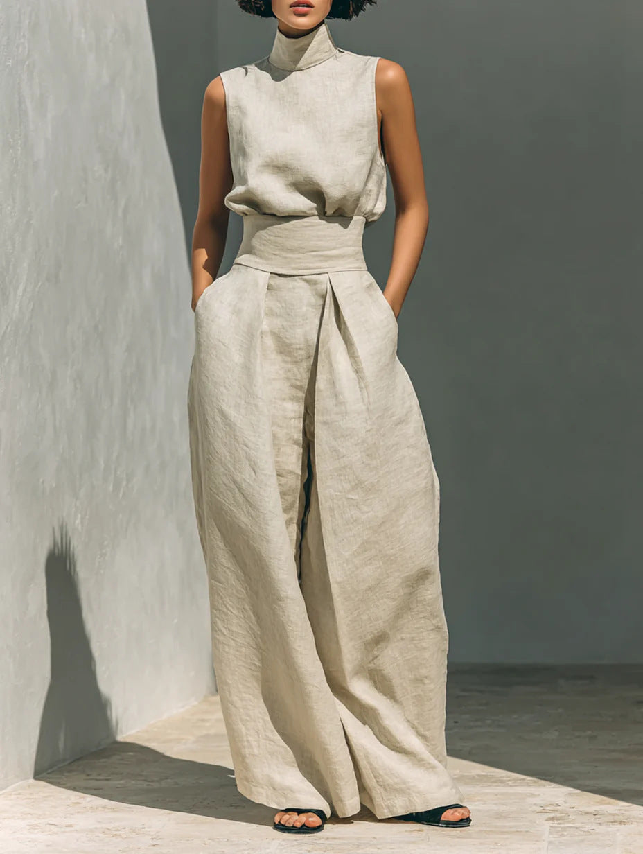 Women's linen sleeveless trousers