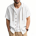 Mens Hooded Cotton Linen Casual Shirt