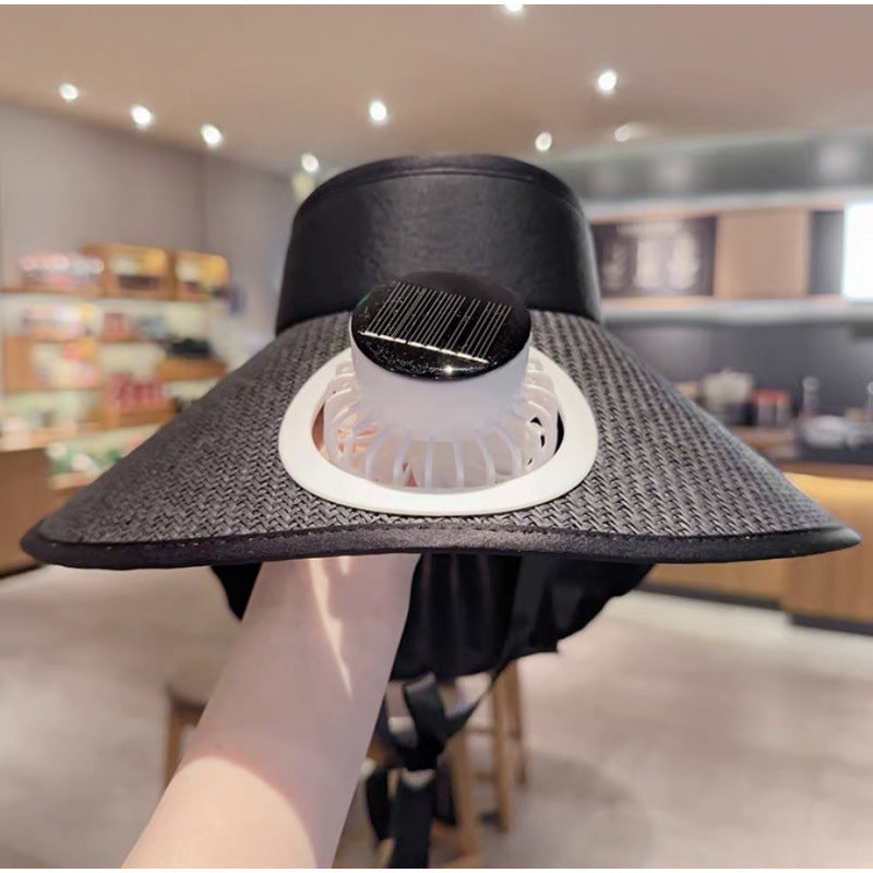 solar powered wide brim hat with cooling fan