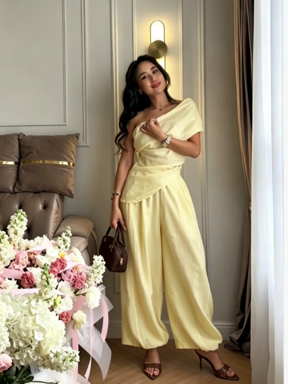 Womens Off-Shoulder Top and Lantern Pants Set