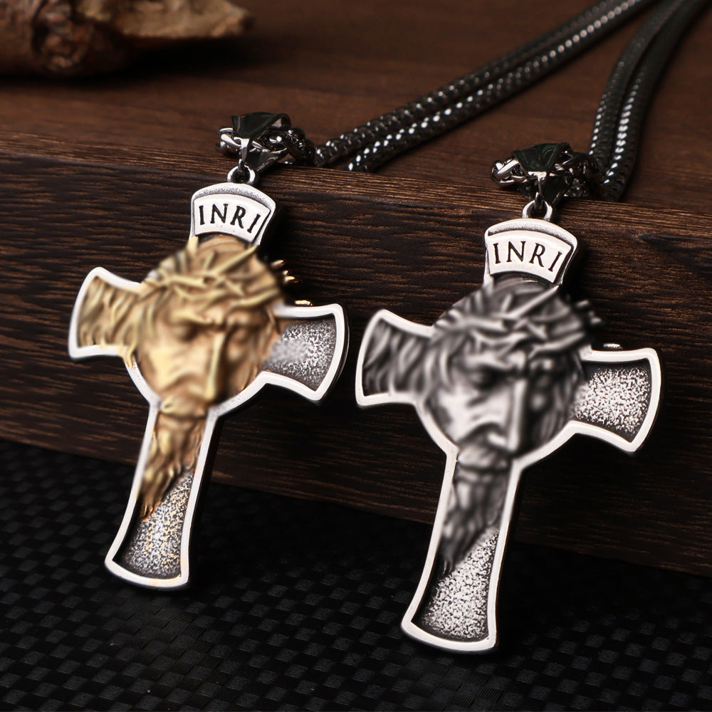 Vintage Stainless Steel Cross Pendant Necklace