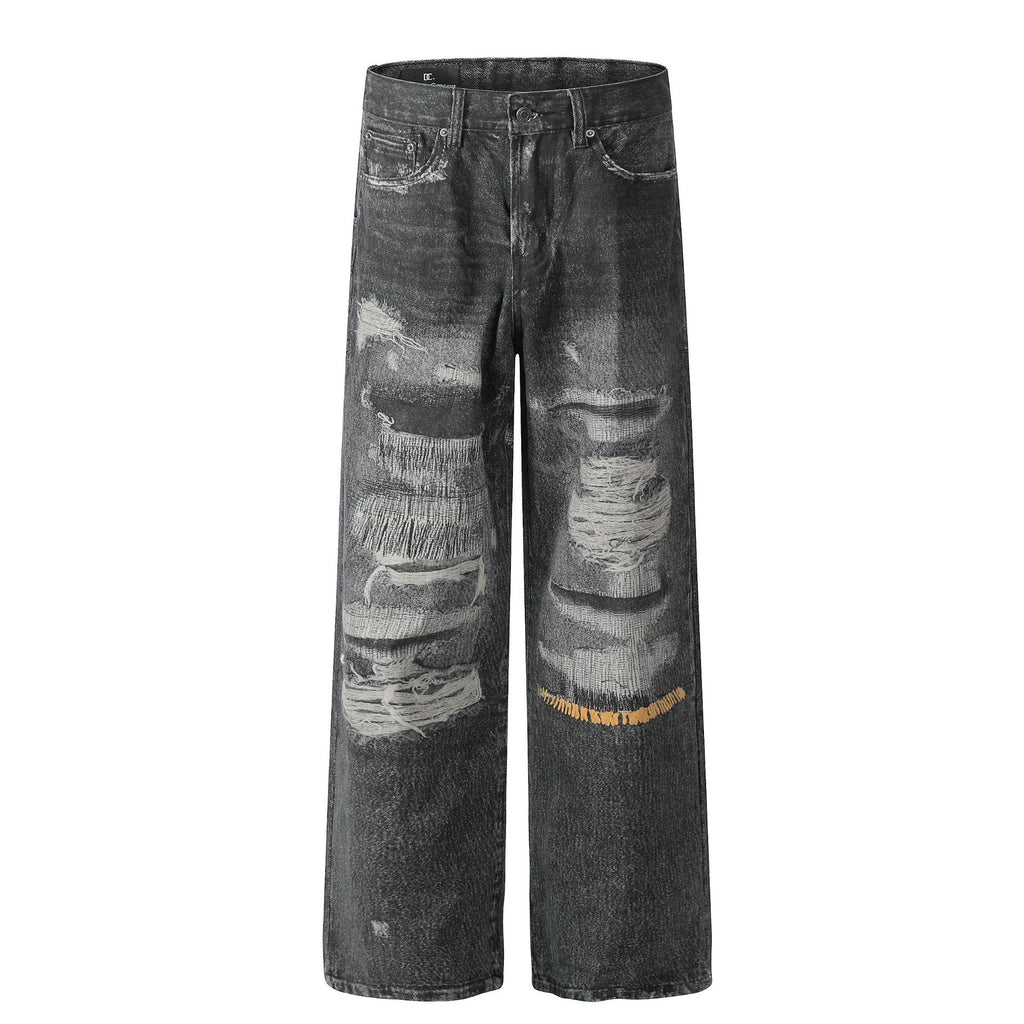 Mens Loose Fit Straight Leg Denim Jeans