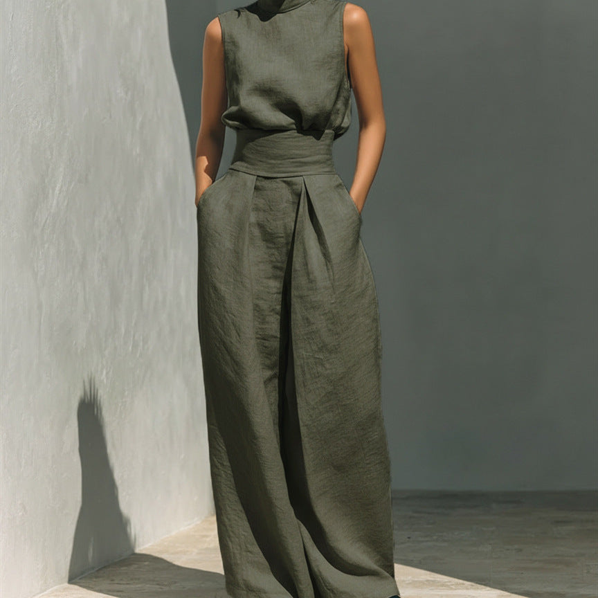 Women's linen sleeveless trousers