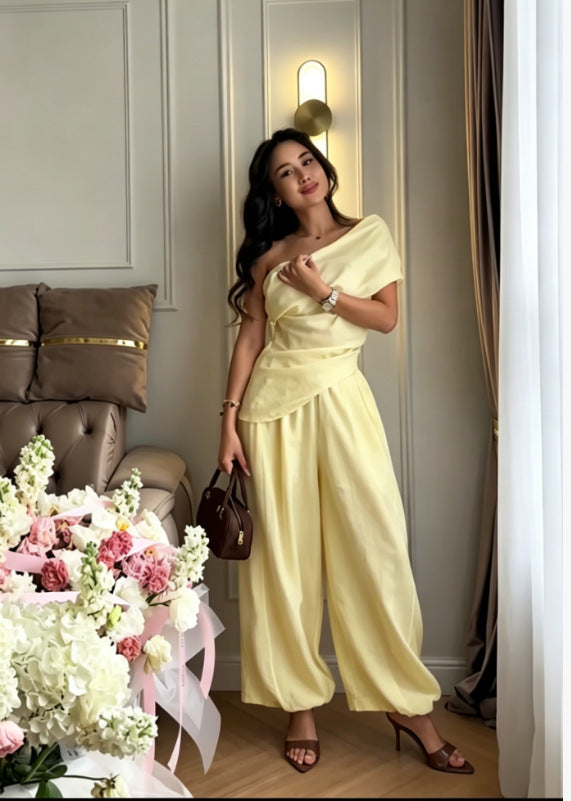 Womens Off-Shoulder Top and Lantern Pants Set