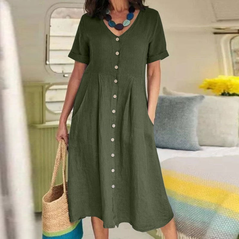 Womens Cotton Linen Casual Dress