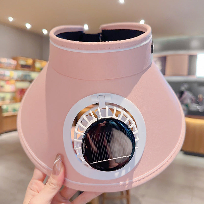 solar powered wide brim hat with cooling fan