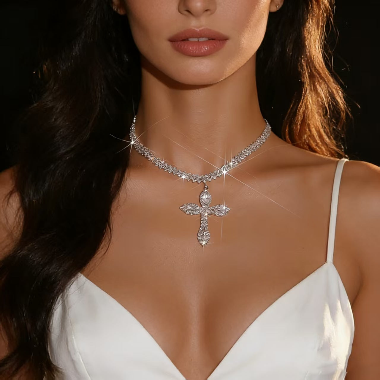 Diamond Pendant Cross Necklace Choker
