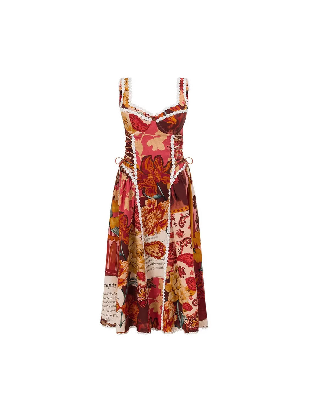 Floral Linen Blend Patchwork Dress with Spaghetti Straps