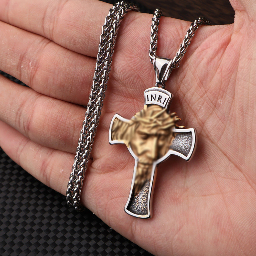 Vintage Stainless Steel Cross Pendant Necklace