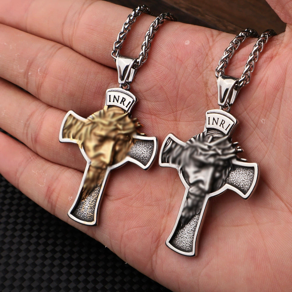 Vintage Stainless Steel Cross Pendant Necklace
