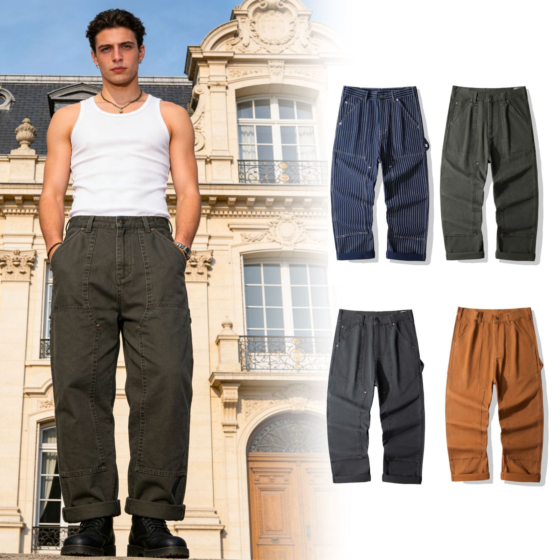 Workwear Canvas Trousers with Reinforced Knees